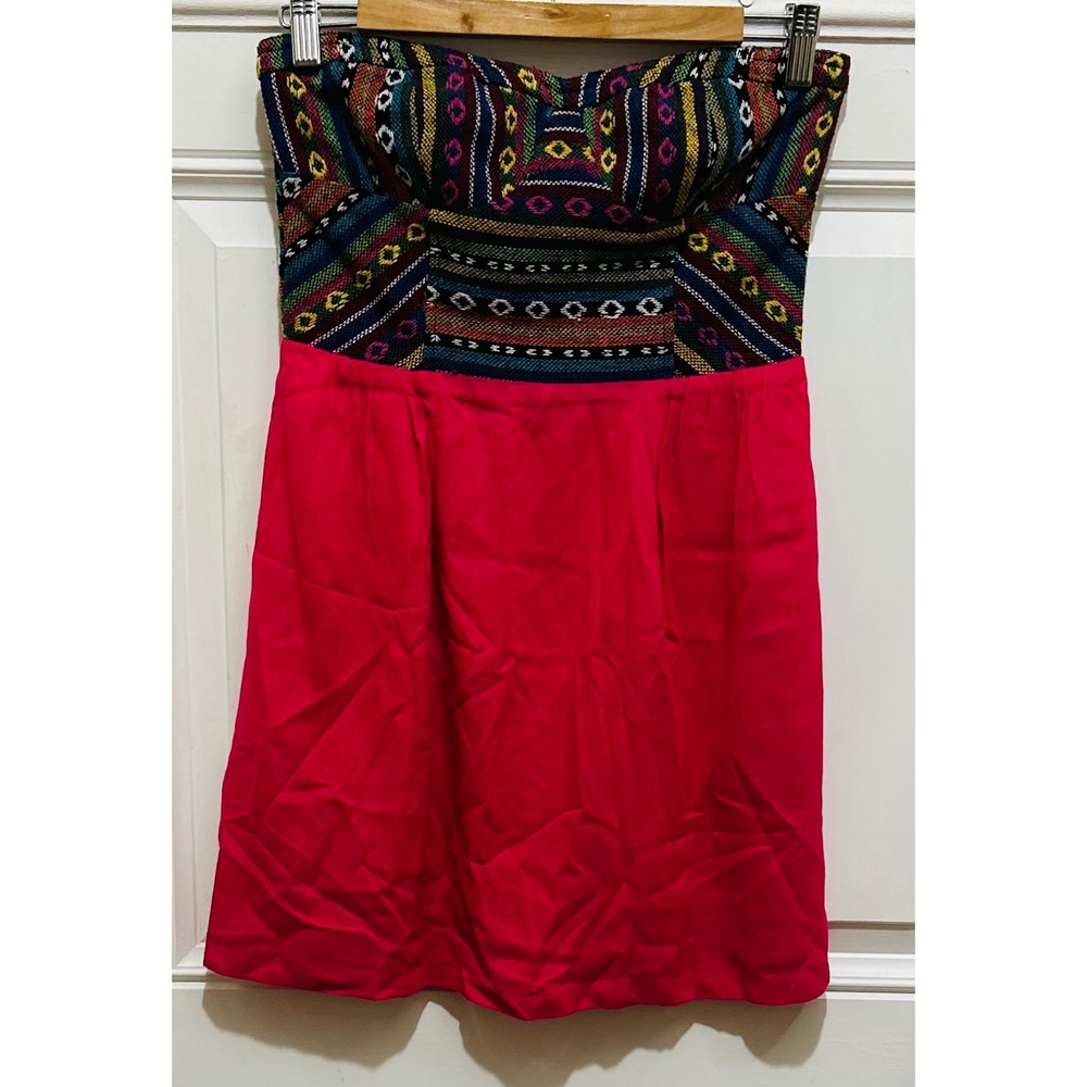 Urban Outfitters Staring At Stars Mini Dress Sleeveless Red Multicolor Strapless